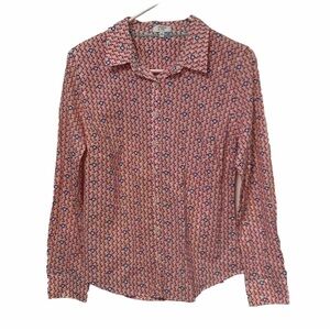 Crown & Ivy Shirt Womens Red White Blue Nautical Anchor Print  Button Sz S